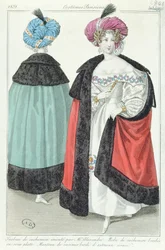 Deux femmes avec turbans, robes et manteaux de cachemire, de Costumes Parisiens, 1831