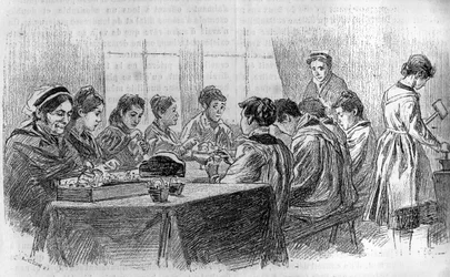 Un atelier de jeunes filles idiotes à la Salpêtrière à Paris, dans « Le journal de la jeunesse » 1887