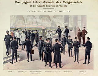 Uniformes pour les employés de la Compagnie des Wagons-Lits, vers 1910