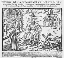 Urbain Grandier brûlé sur le bûcher après les événements de la possession de Loudun, 1634