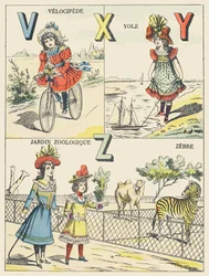 V X Y Z: vélocipède, yole, jardin zoologique, zèbre