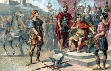 Vercingétorix, chef gaulois, se rend à Jules César en 52 av. J.-C.