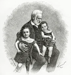 Victor Hugo et ses Petits-Enfants, 19e siècle (gravure en noir et blanc)