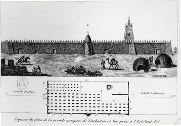 Vue et plan de la grande mosquée de Tombouctou, de Journal d