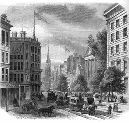 Vue de Broadway à New York. Gravure de 1862-1863