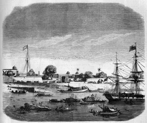Vue du Fort Williams, sur les rives du Gange. Inde