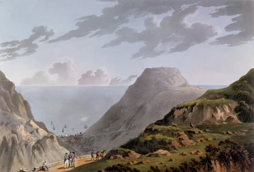 Vue de Jamestown et du chemin menant à Longwood, vers 1821