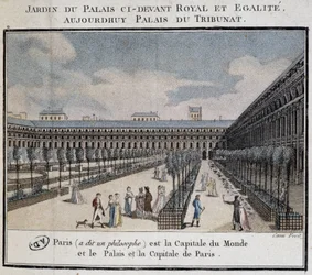 Vue du Palais Royal (Palais du Tribunat) avec jardin et promeneurs