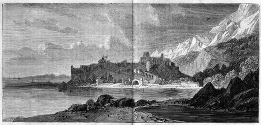 Vue de la ville de Monaco en 1860. Gravure dans « Le Monde Illustré » n°157 du 14 avril 1860.