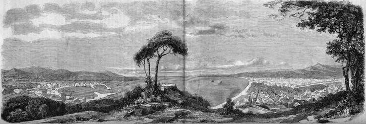 Vue de la ville de Nice en 1860. Gravure dans « Le Monde Illustré » n°157 du 14 avril 1860.