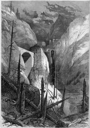 Vue du défilé et du fort de Finstermunz (1471). Tyrol, Suisse