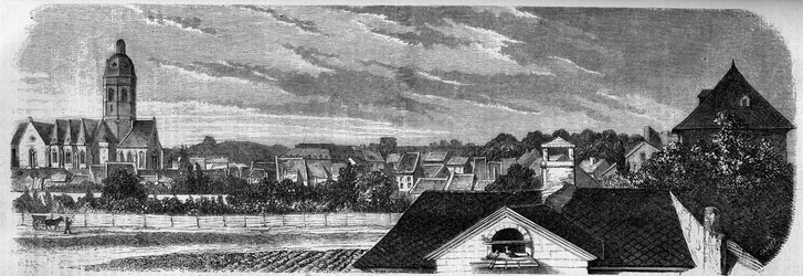 Vue du quartier de la ville de Kastrich, à Mayence (Allemagne), avant l