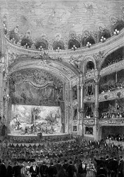 Vue de la salle de théâtre Bellecour, à Lyon, construite par Jules Chatron (1831-1884) en 1879. Gravure dans « Le Monde Illustré » n°1176 du 11 octobre