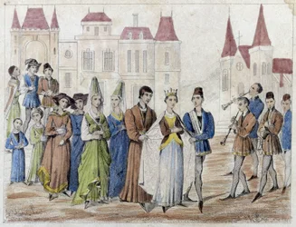 Mariage villageois sous Charles V - Gravure du 19e siècle