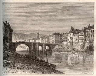 Villeneuve-sur-Lot - département de Lot-et-Garonne - gravure dans « La France illustrée : géographie, histoire, administration statistique » par V.A. Malt-Brown. 1884