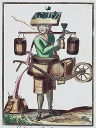 Fabricant de vinaigre, gravure en couleur, France