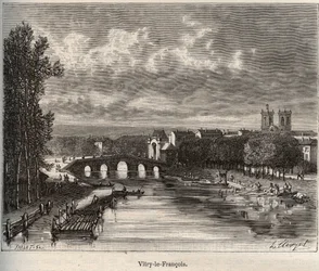 Vitry-le-François - département de la Marne - gravure dans "La France illustrée" par V.A. Malt-Brown. 1884