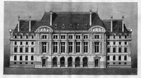 Vue extérieure des nouveaux bâtiments de la Sorbonne à Paris (façade principale) réalisée par Henri-Paul Nénot (1853-1934)