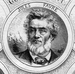 Guerre de 1870 - Gouvernement de la Défense nationale : portrait de Jules Favre (1809-1880), membre du gouvernement provisoire de 1870. Gravure dans « Le Monde illustré » n° 706 du 22 octobre
