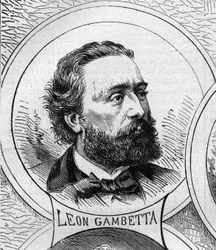 Guerre de 1870 - Gouvernement de la Défense nationale : portrait de Léon Gambetta (1838-1882), membre du gouvernement provisoire de 1870. Gravure dans « Le Monde Illustré » n° 706 du 22 octobre