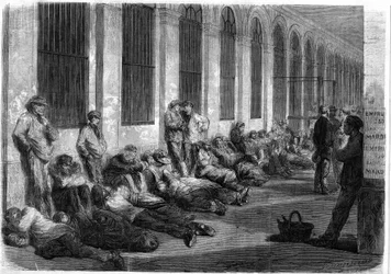 Guerre de 1870 : des Parisiens faisant la queue devant le ministère des Finances pour souscrire à l