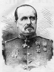 Guerre de 1870 : portrait de Jules Marie Ladreit de La Charrière (1806-1870), soldat français. Gravure dans "Le Monde Illustré" n°714 du 17 décembre 1870.