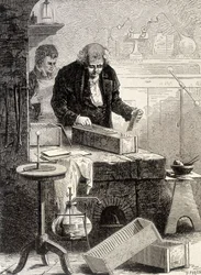 William Cruickshank a construit la pile à auge - dans "Album de la Science; savants illustres; Grandes découvertes" 1896.