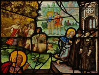 Fenêtre Charnier-10 représentant la manne du ciel; le Christ et l