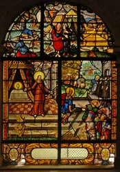 Fenêtre Charnier-10 représentant la manne du ciel; le Christ et l