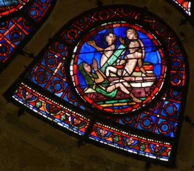 Fenêtre Ww représentant une scène du Jugement Dernier : des âmes ressuscitant au son de la trompette