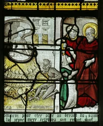 Vitrail représentant Saint Nicolas sauvant un enfant d