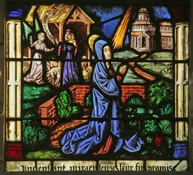 Vitrail représentant les Annonciations à Anne et Joachim