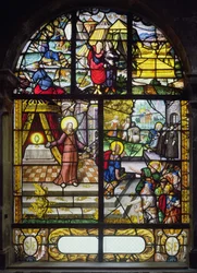 Vitrail représentant la collecte de la manne, 1612-22