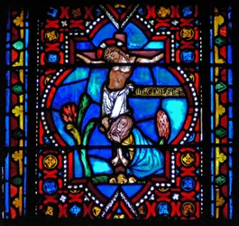 Fenêtre n1-L représentant une scène de la vie de Sainte Marie-Madeleine - la sainte au pied de la Croix