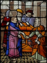 Fenêtre s3 représentant Judas recevant les 30 pièces d