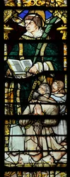 Vitrail w0 représentant Saint Léonard et deux donateurs