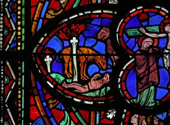 Fenêtre w0 représentant un lion ravivant ses petits