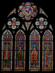 Fenêtre w13 représentant les empereurs romains germaniques : Otton I, II, III, Conrad et un fils