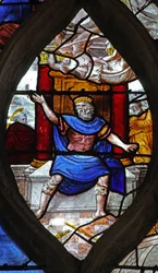 Vitrail w13 représentant Saint Pierre scène; Hérode harcelé par un ange