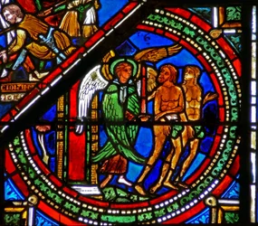 Fenêtre du Bon Samaritain : Adam et Ève expulsés d