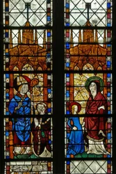 Fenêtre w17 représentant Saint Nicolas et le donateur Oudin de Troyes ; Sainte Anne et la Vierge Marie