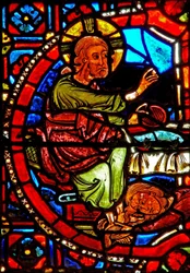 Une scène de la vie de Sainte Marie-Madeleine - la sainte lavant les pieds du Christ