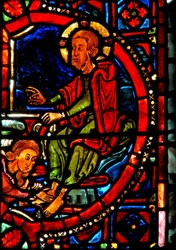 Une scène de la vie de Sainte Marie-Madeleine - la sainte lavant les pieds du Christ