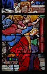 Vitrail w18 représentant une scène de la vie de Saint Yves