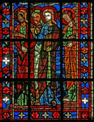 Fenêtre w201 représentant la Mort de la Vierge Marie - les Apôtres se rassemblent