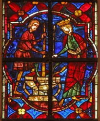 Scène de la légende de Saint Jean : le saint et le miracle des bijoux écrasés