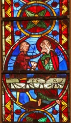 Scène de la vie de Saint Thomas : le saint à un banquet de mariage pour la fille du roi d