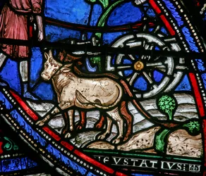 Scène de la vie de Saint Eustache : il travaille la terre