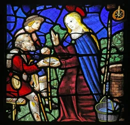 Sainte Geneviève donne à boire à un lépreux