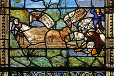 Scènes champêtres inspirées de Virgile sous le Christ en croix